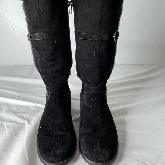 Stuart Weitzman Boots Womens Size 7.5 Suede Shearling Lined Tall Winter Zip - Picture 4 of 6